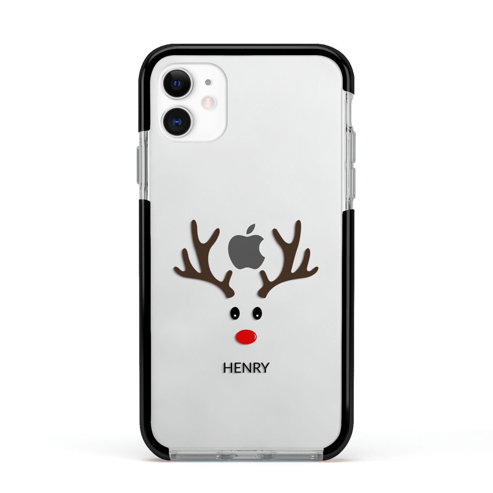 Personalised Reindeer Face Apple iPhone 11 in White with Black Impact Case