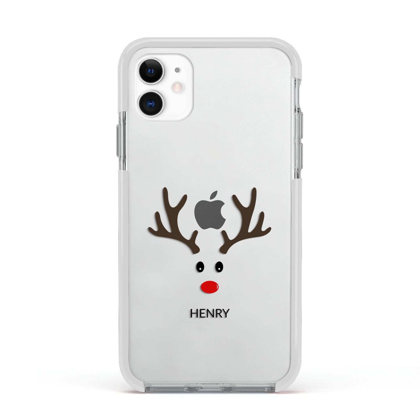 Personalised Reindeer Face Apple iPhone 11 in White with White Impact Case
