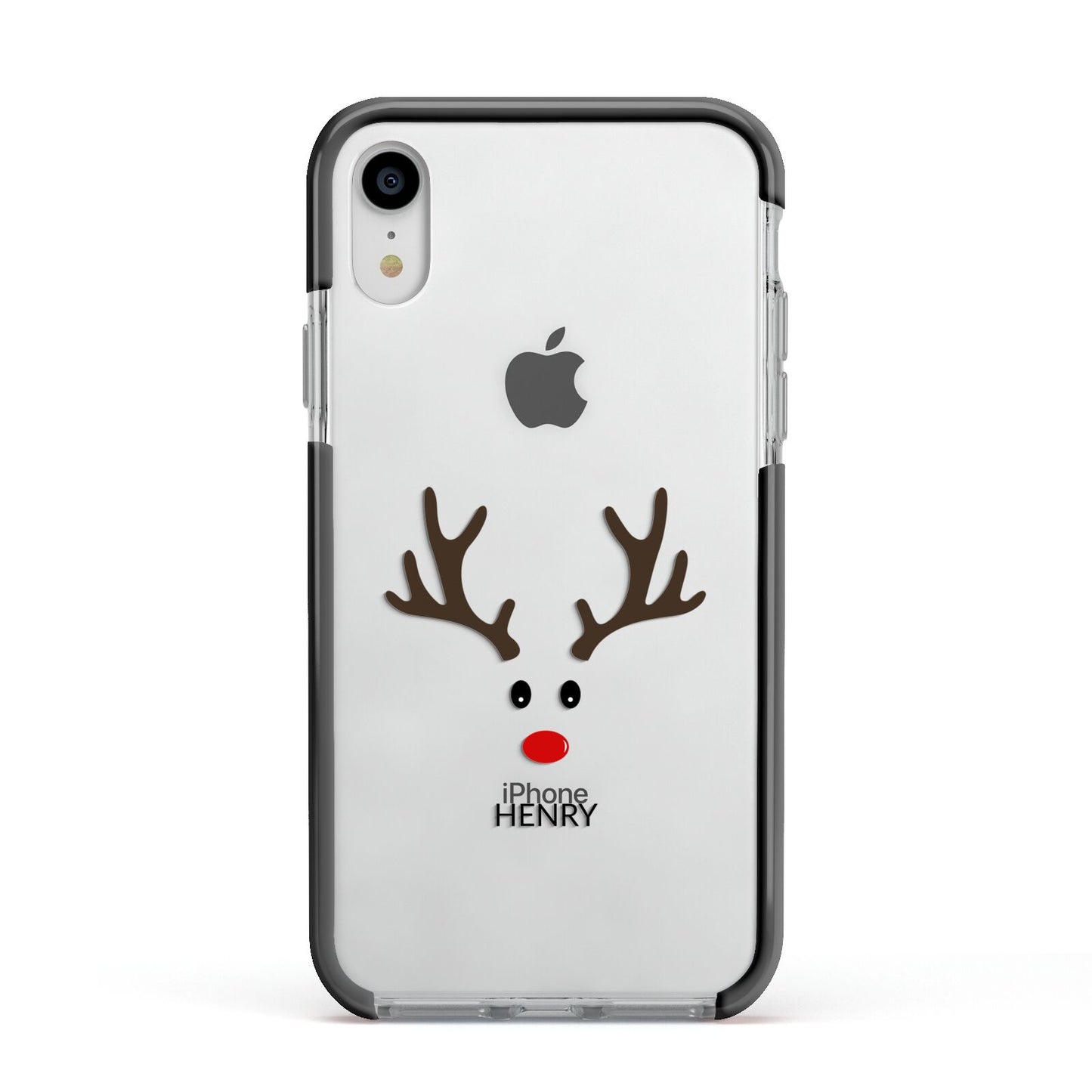 Personalised Reindeer Face Apple iPhone XR Impact Case Black Edge on Silver Phone
