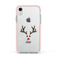 Personalised Reindeer Face Apple iPhone XR Impact Case Pink Edge on Silver Phone