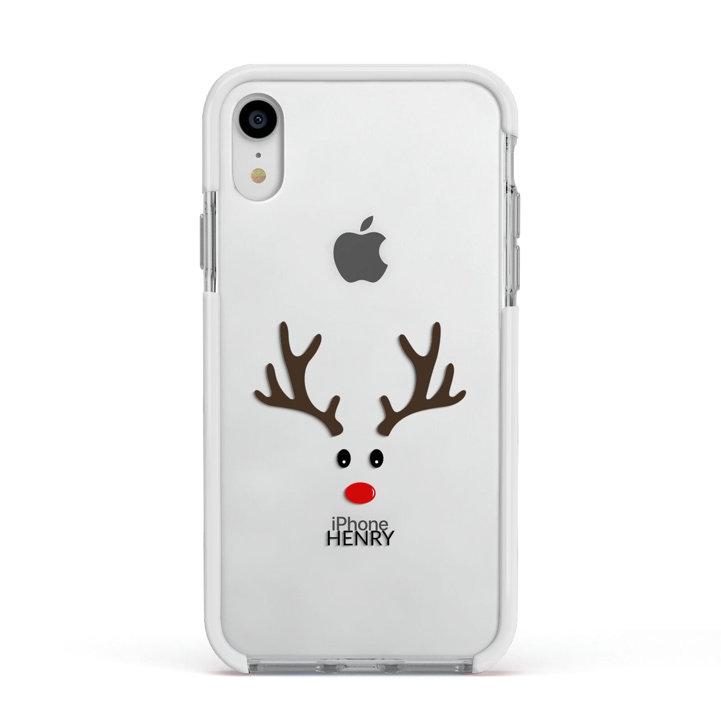 Personalised Reindeer Face Apple iPhone XR Impact Case White Edge on Silver Phone