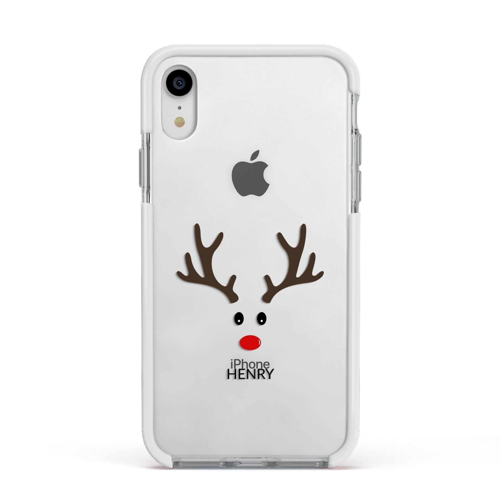 Personalised Reindeer Face Apple iPhone XR Impact Case White Edge on Silver Phone