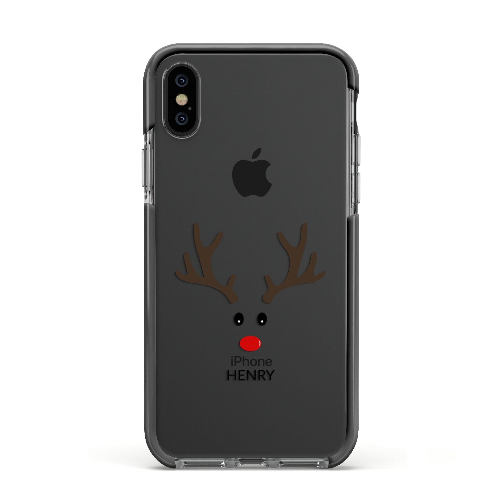 Personalised Reindeer Face Apple iPhone Xs Impact Case Black Edge on Black Phone