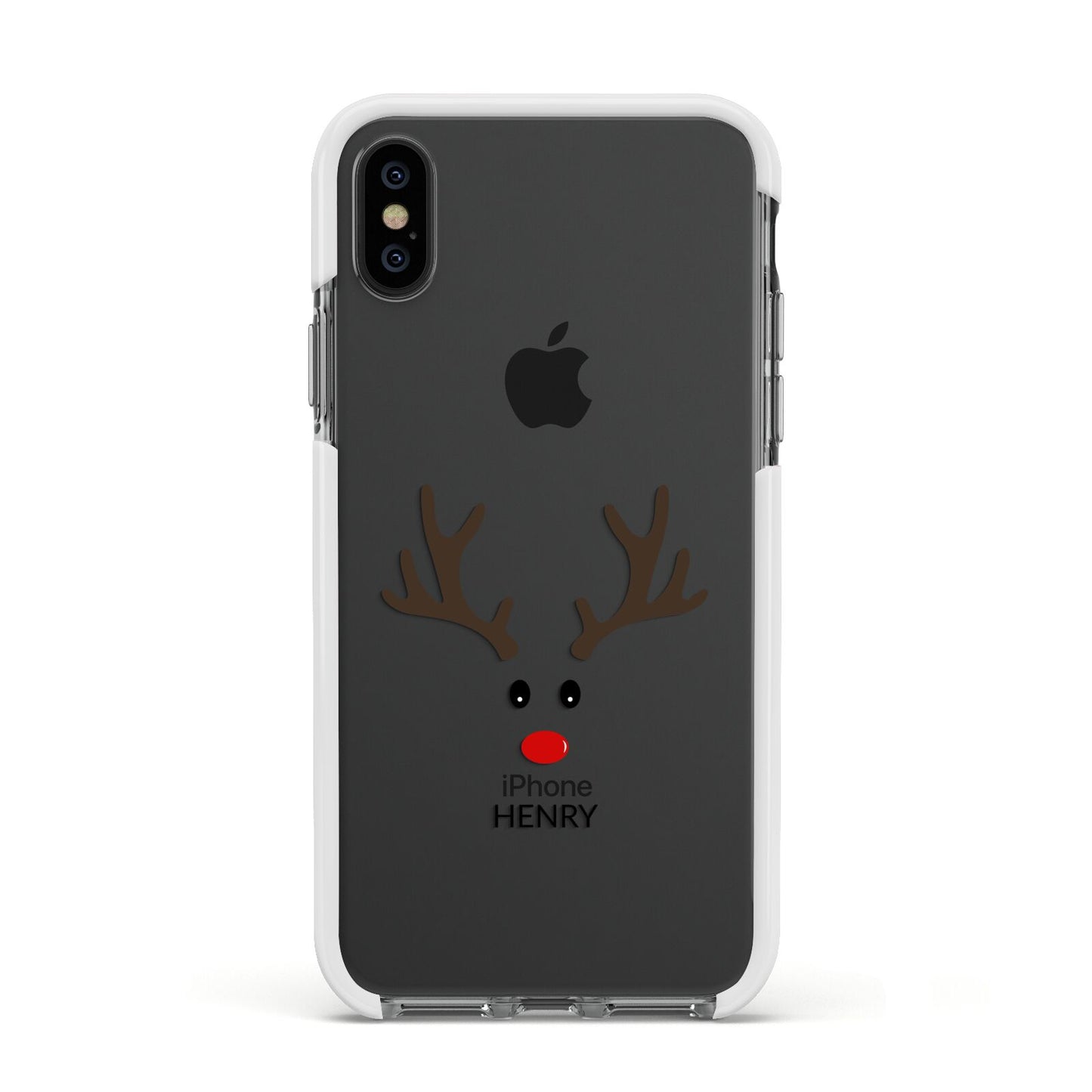 Personalised Reindeer Face Apple iPhone Xs Impact Case White Edge on Black Phone