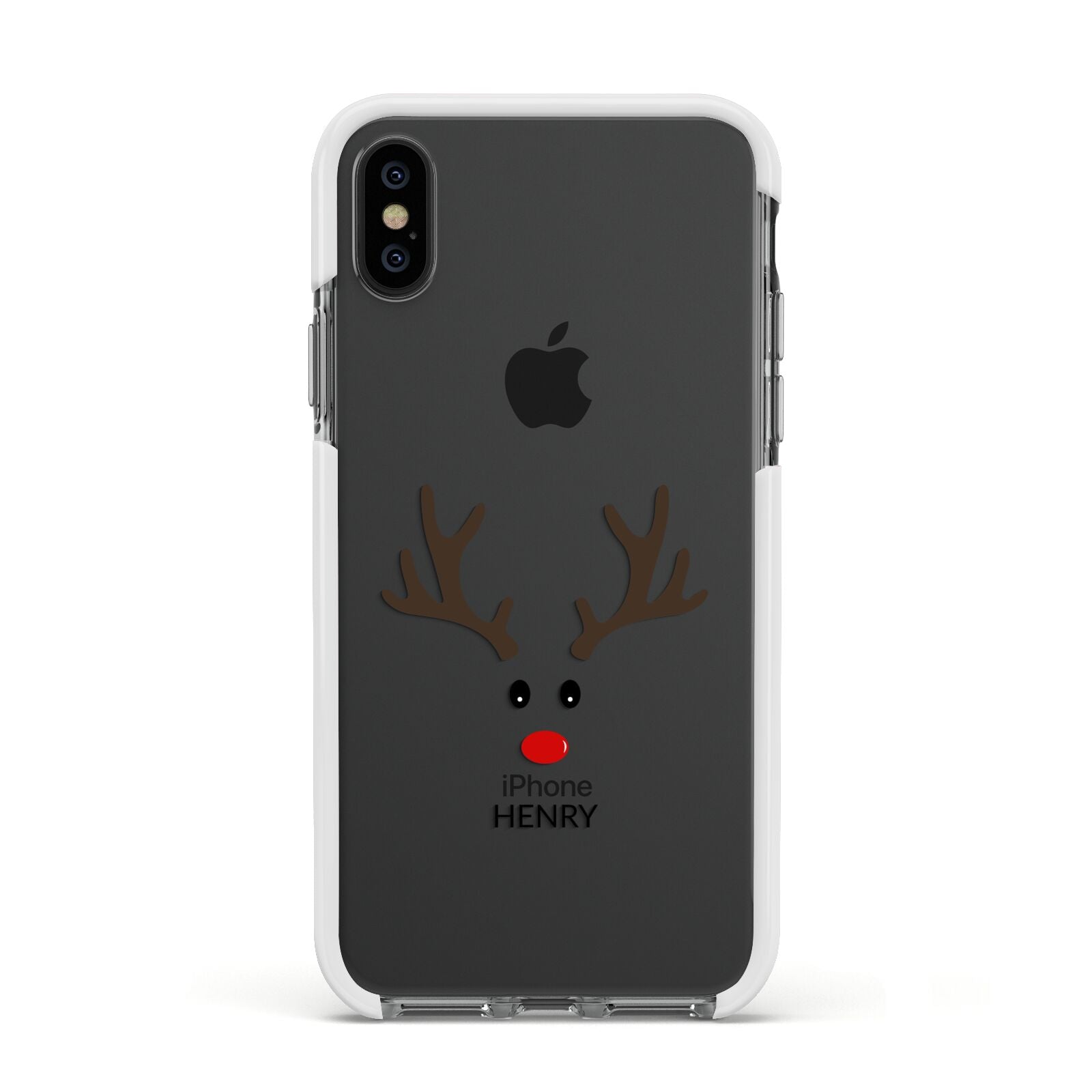 Personalised Reindeer Face Apple iPhone Xs Impact Case White Edge on Black Phone