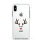 Personalised Reindeer Face Apple iPhone Xs Impact Case White Edge on Silver Phone