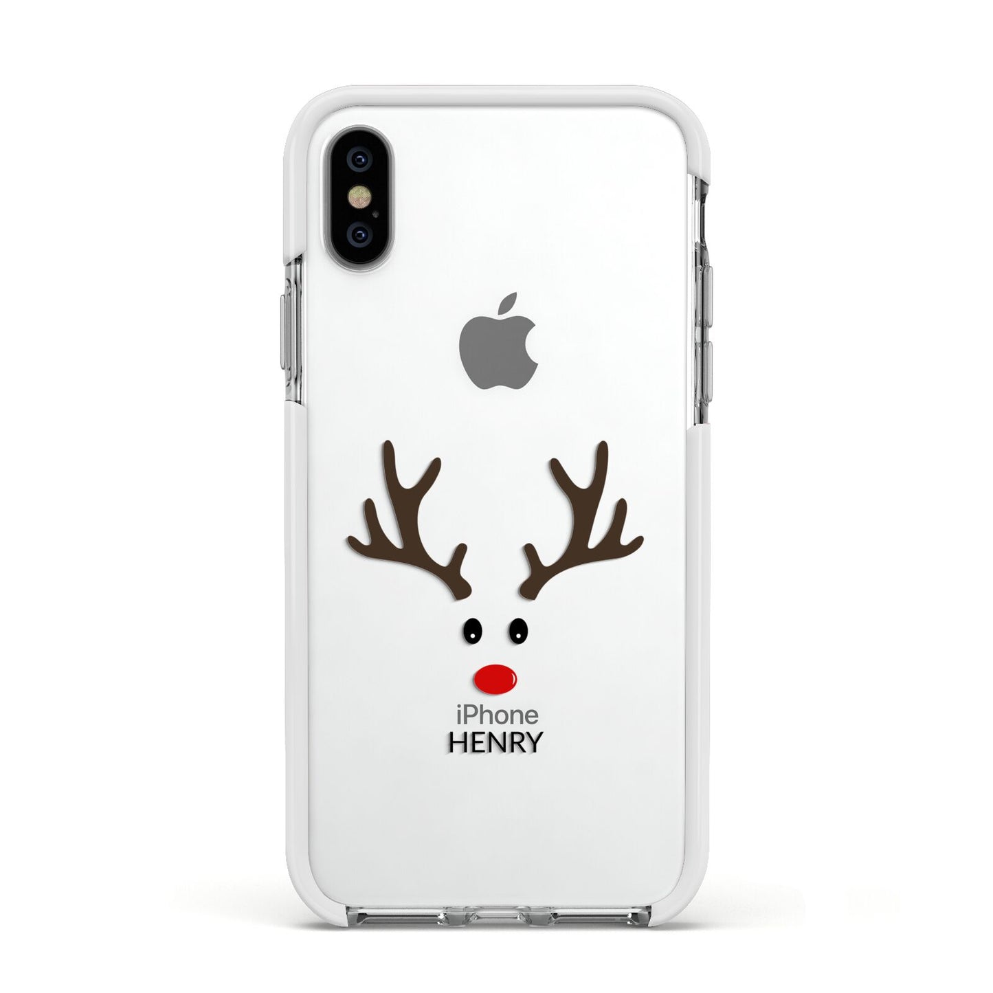 Personalised Reindeer Face Apple iPhone Xs Impact Case White Edge on Silver Phone