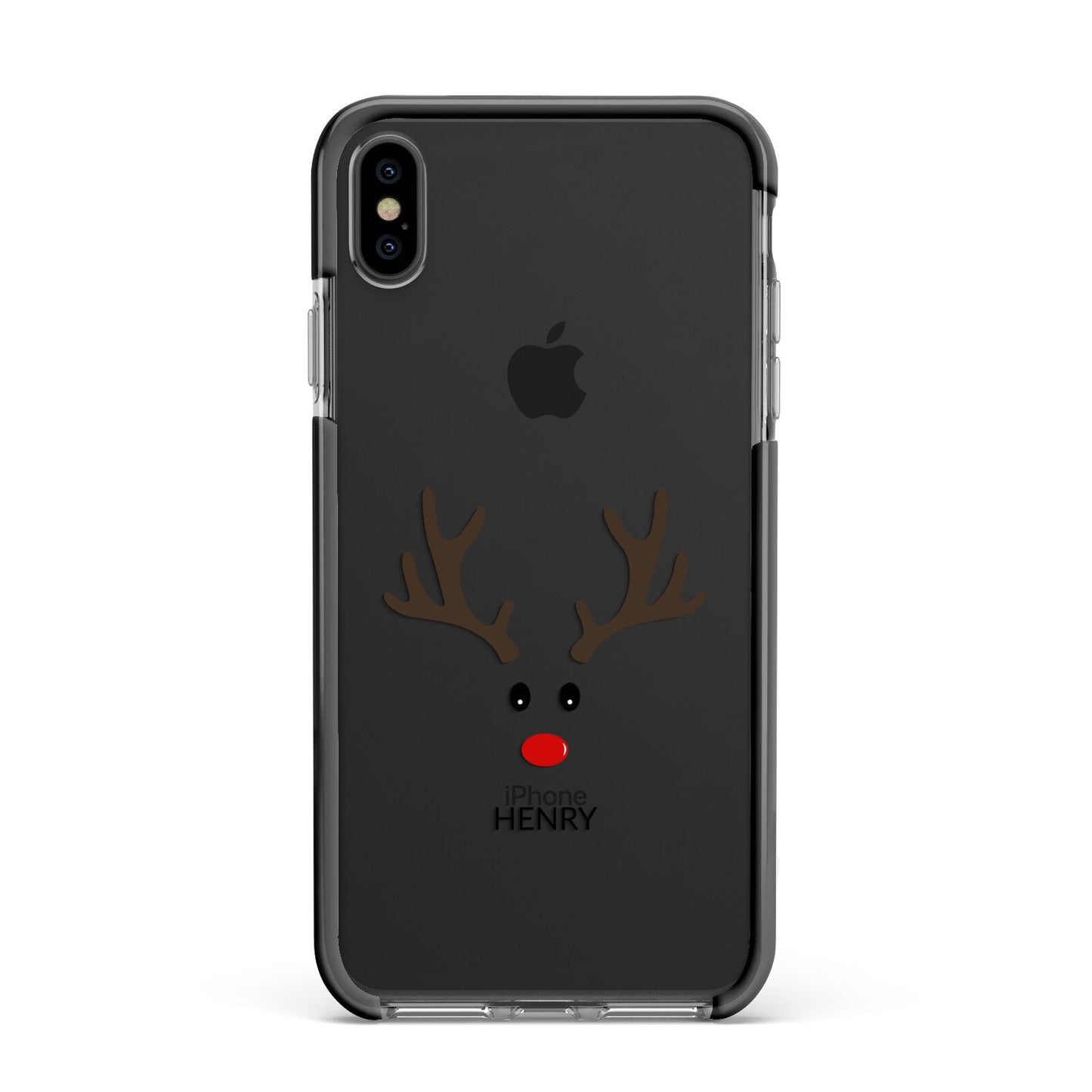 Personalised Reindeer Face Apple iPhone Xs Max Impact Case Black Edge on Black Phone