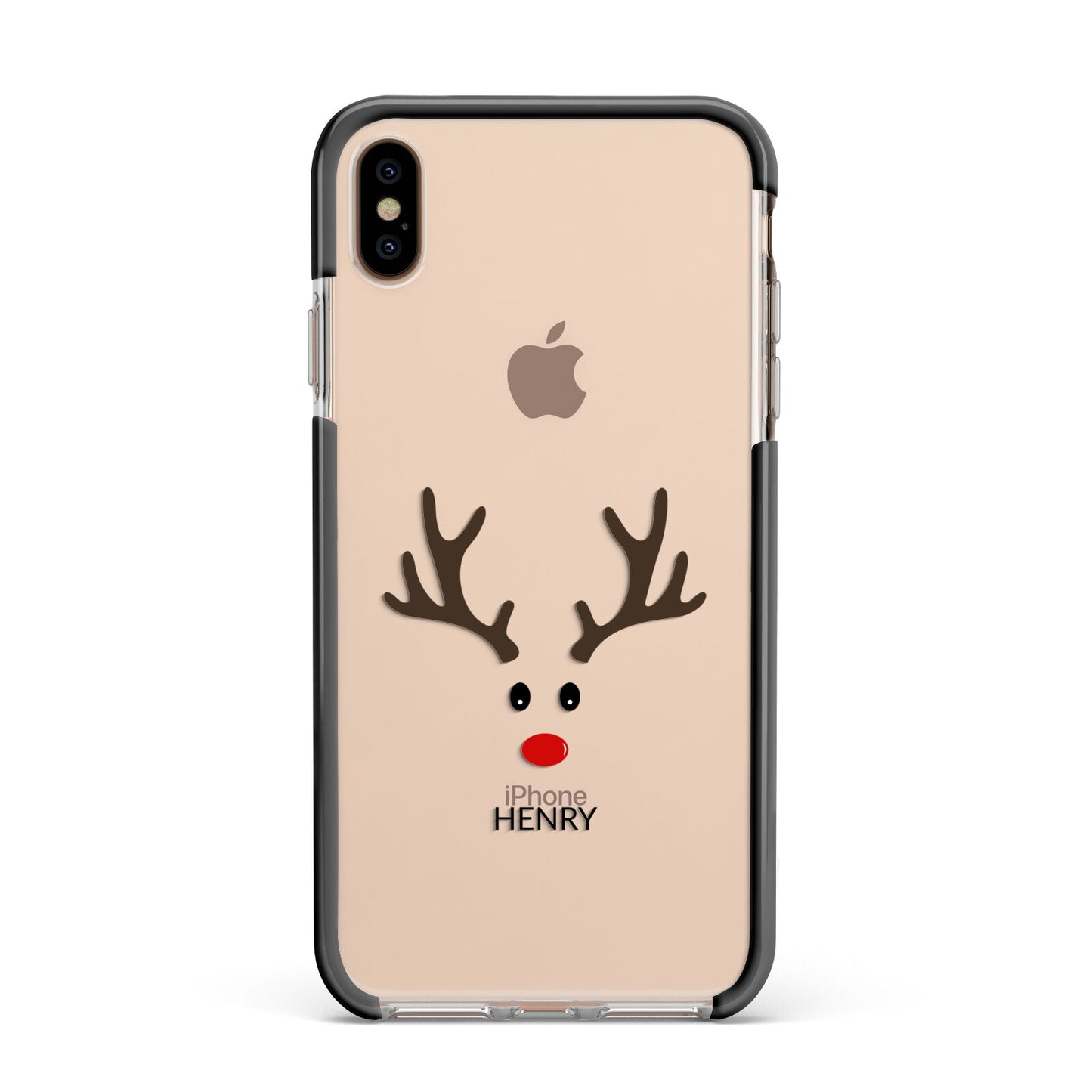 Personalised Reindeer Face Apple iPhone Xs Max Impact Case Black Edge on Gold Phone