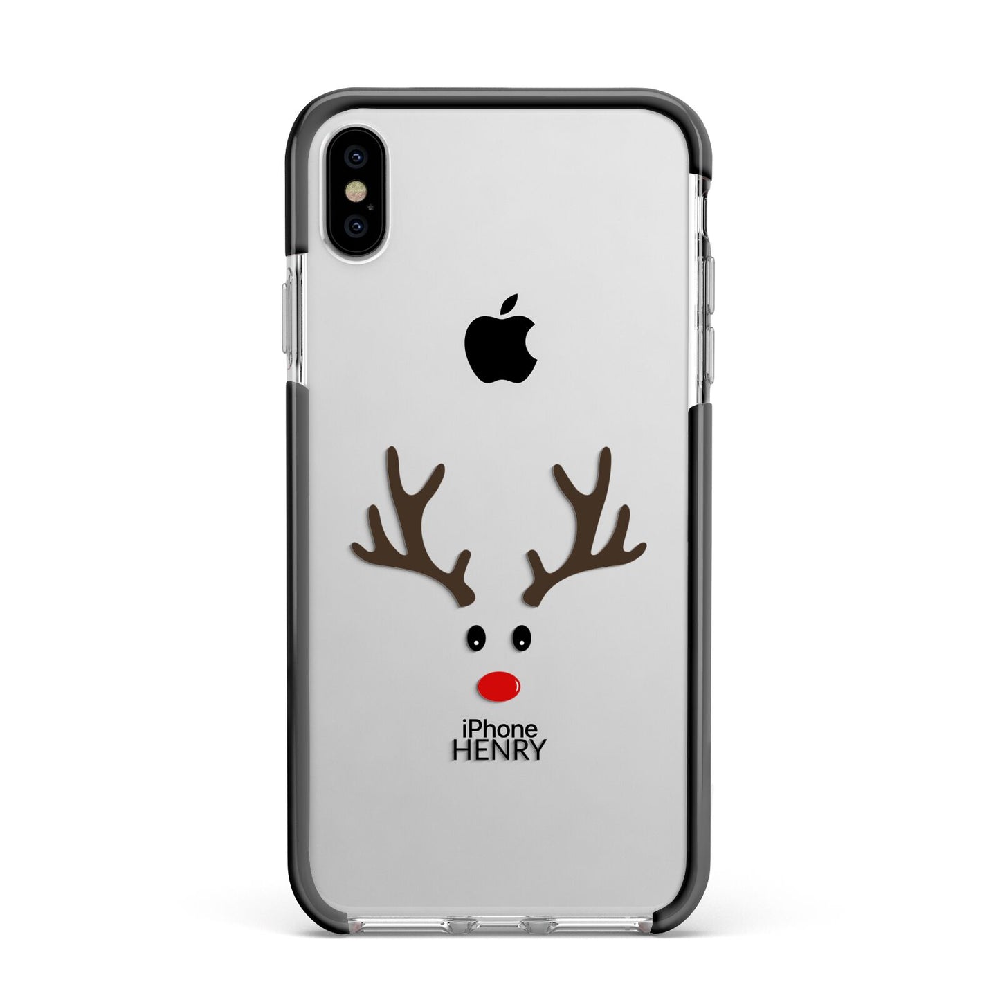 Personalised Reindeer Face Apple iPhone Xs Max Impact Case Black Edge on Silver Phone