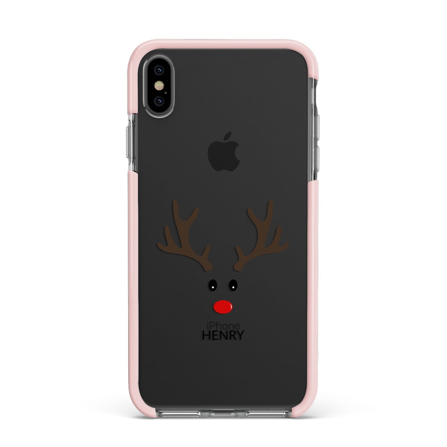 Personalised Reindeer Face Apple iPhone Xs Max Impact Case Pink Edge on Black Phone