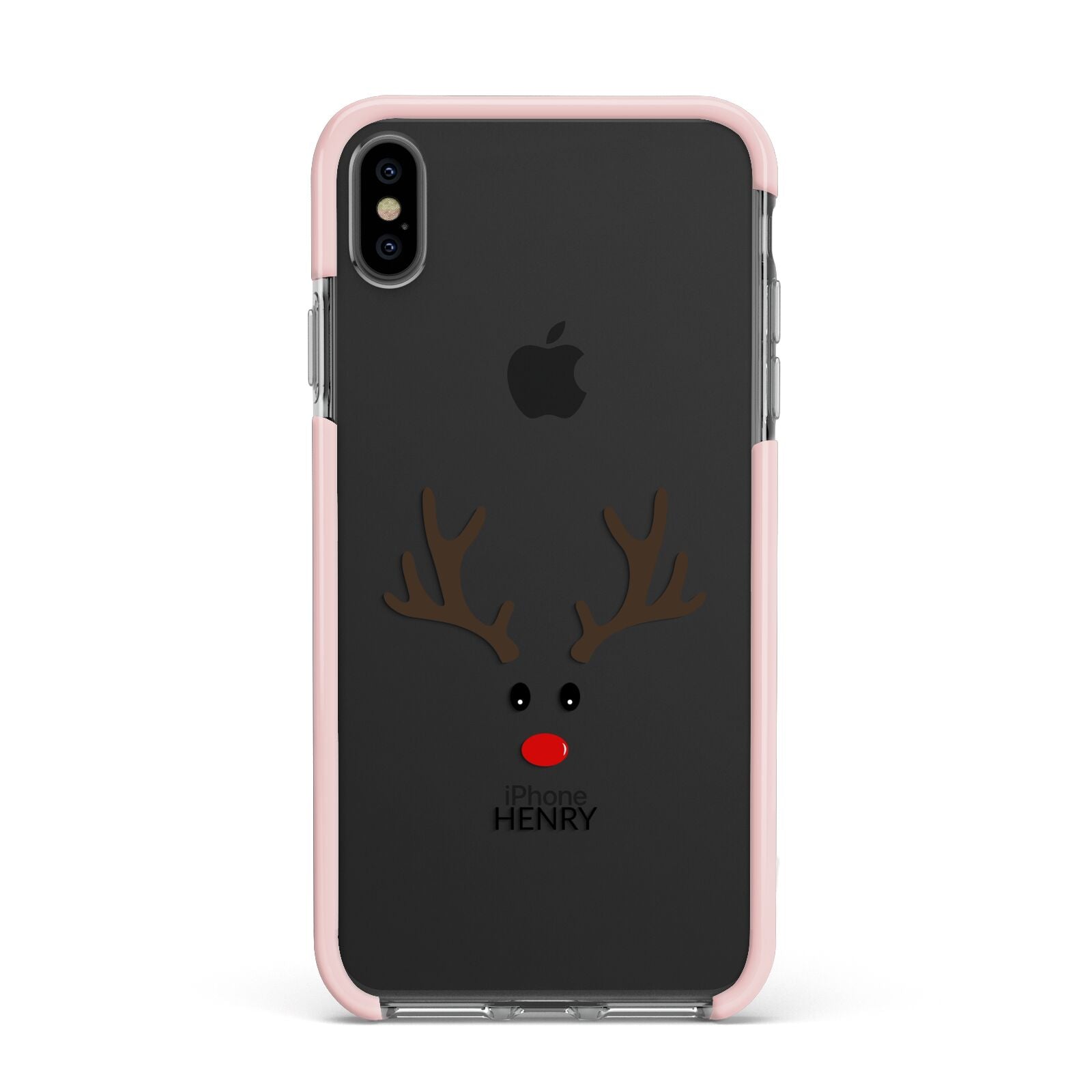 Personalised Reindeer Face Apple iPhone Xs Max Impact Case Pink Edge on Black Phone