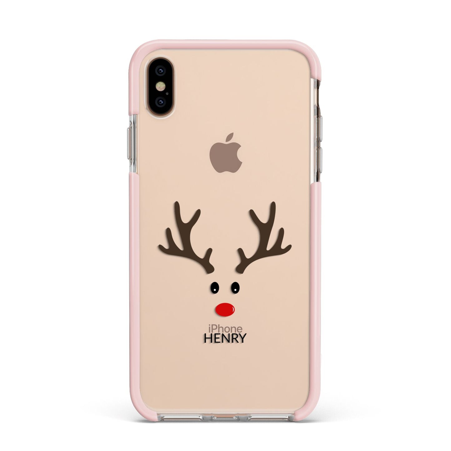 Personalised Reindeer Face Apple iPhone Xs Max Impact Case Pink Edge on Gold Phone
