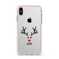 Personalised Reindeer Face Apple iPhone Xs Max Impact Case Pink Edge on Silver Phone