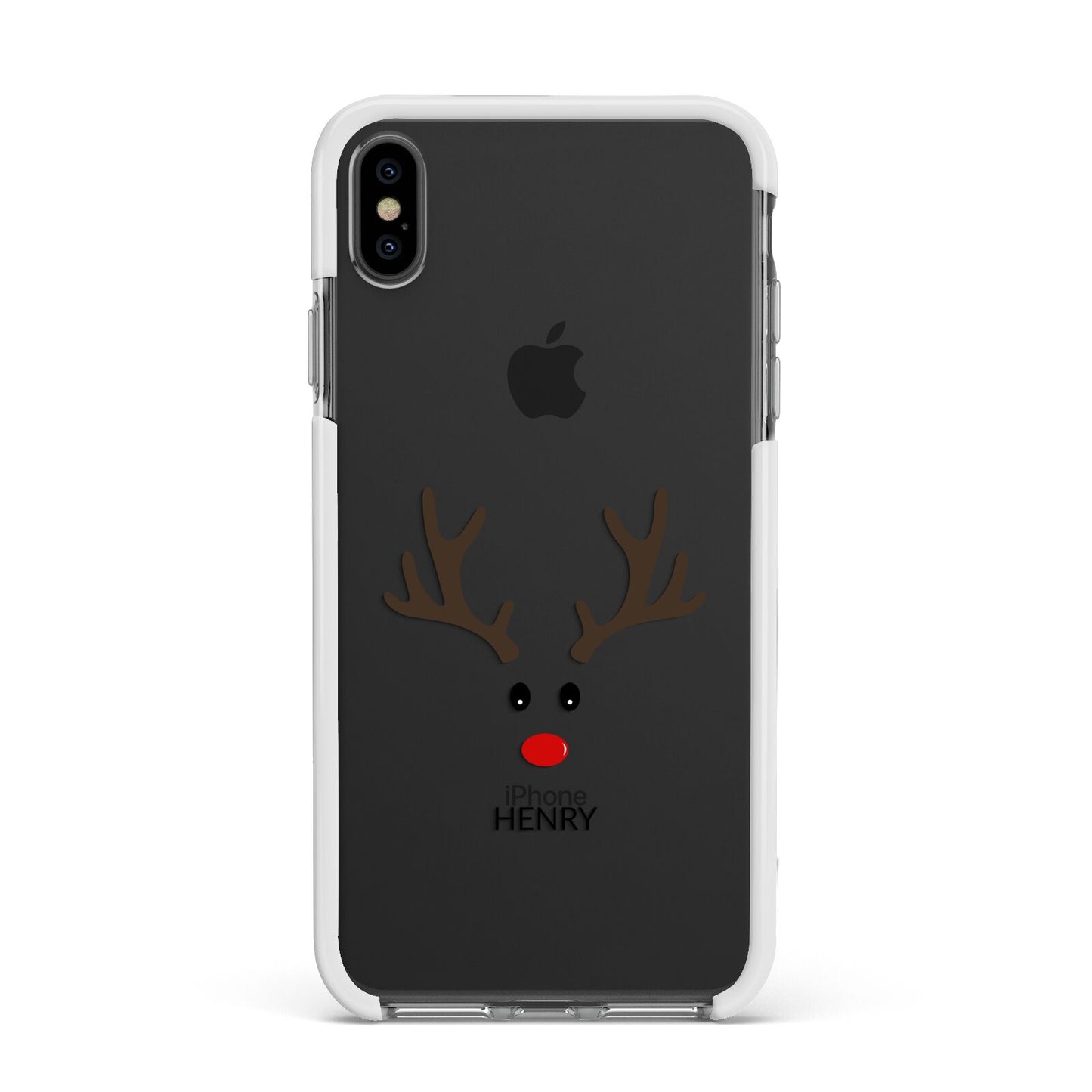 Personalised Reindeer Face Apple iPhone Xs Max Impact Case White Edge on Black Phone