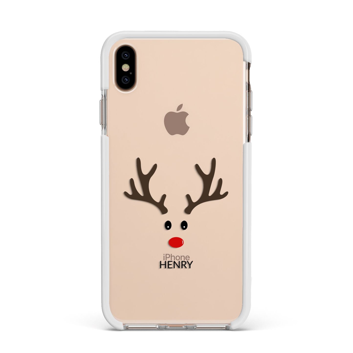 Personalised Reindeer Face Apple iPhone Xs Max Impact Case White Edge on Gold Phone