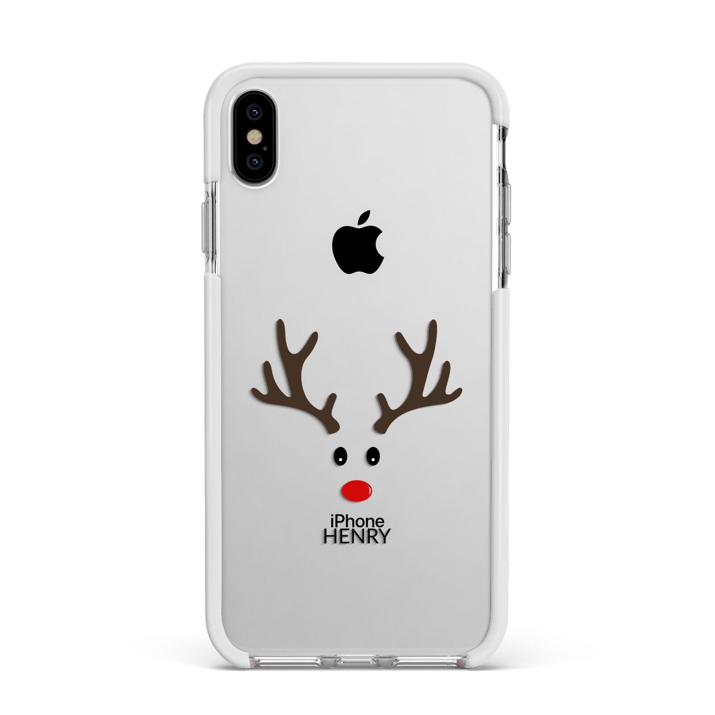 Personalised Reindeer Face Apple iPhone Xs Max Impact Case White Edge on Silver Phone