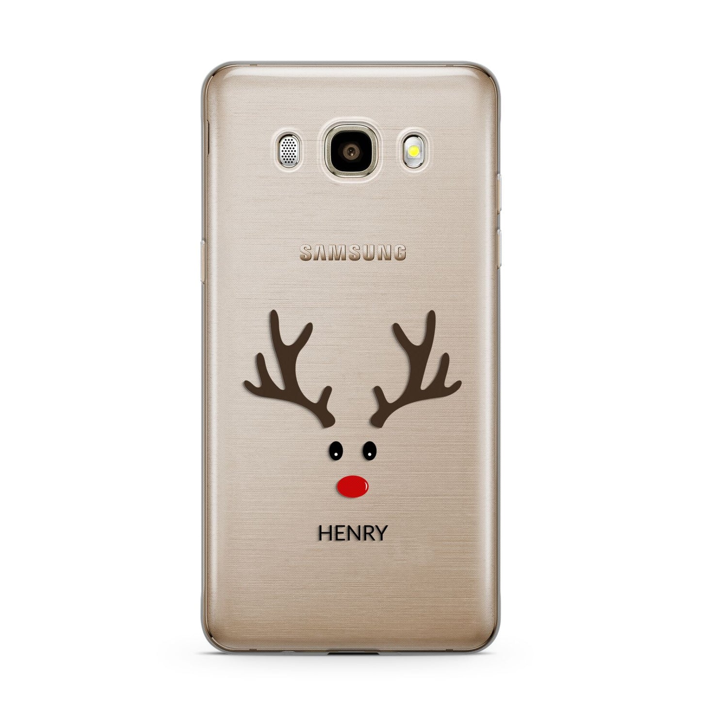 Personalised Reindeer Face Samsung Galaxy J7 2016 Case on gold phone