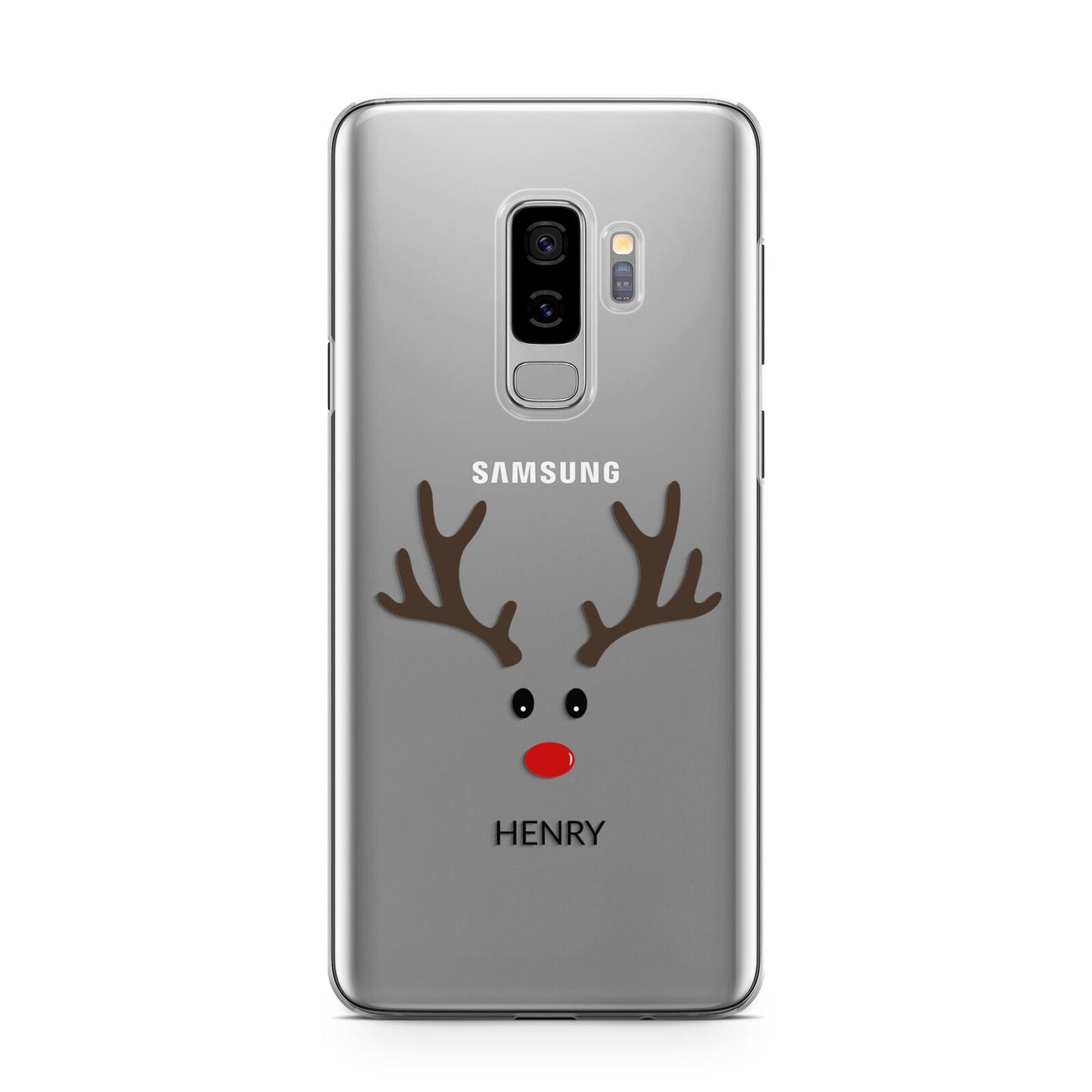 Personalised Reindeer Face Samsung Galaxy S9 Plus Case on Silver phone