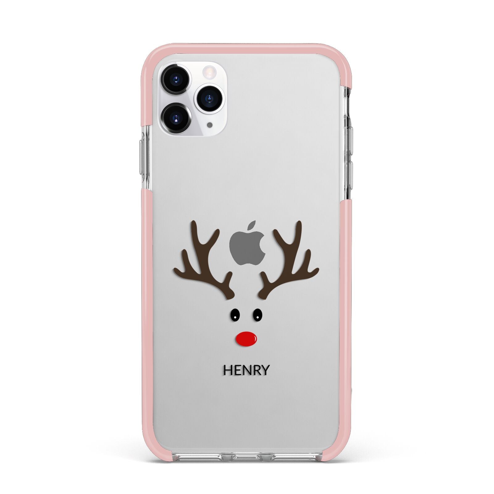 Personalised Reindeer Face iPhone 11 Pro Max Impact Pink Edge Case