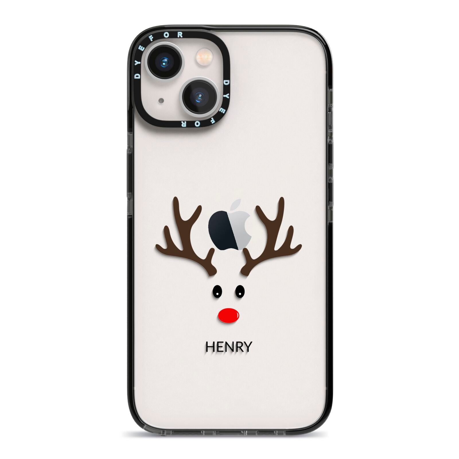 Personalised Reindeer Face iPhone 13 Black Impact Case on Silver phone
