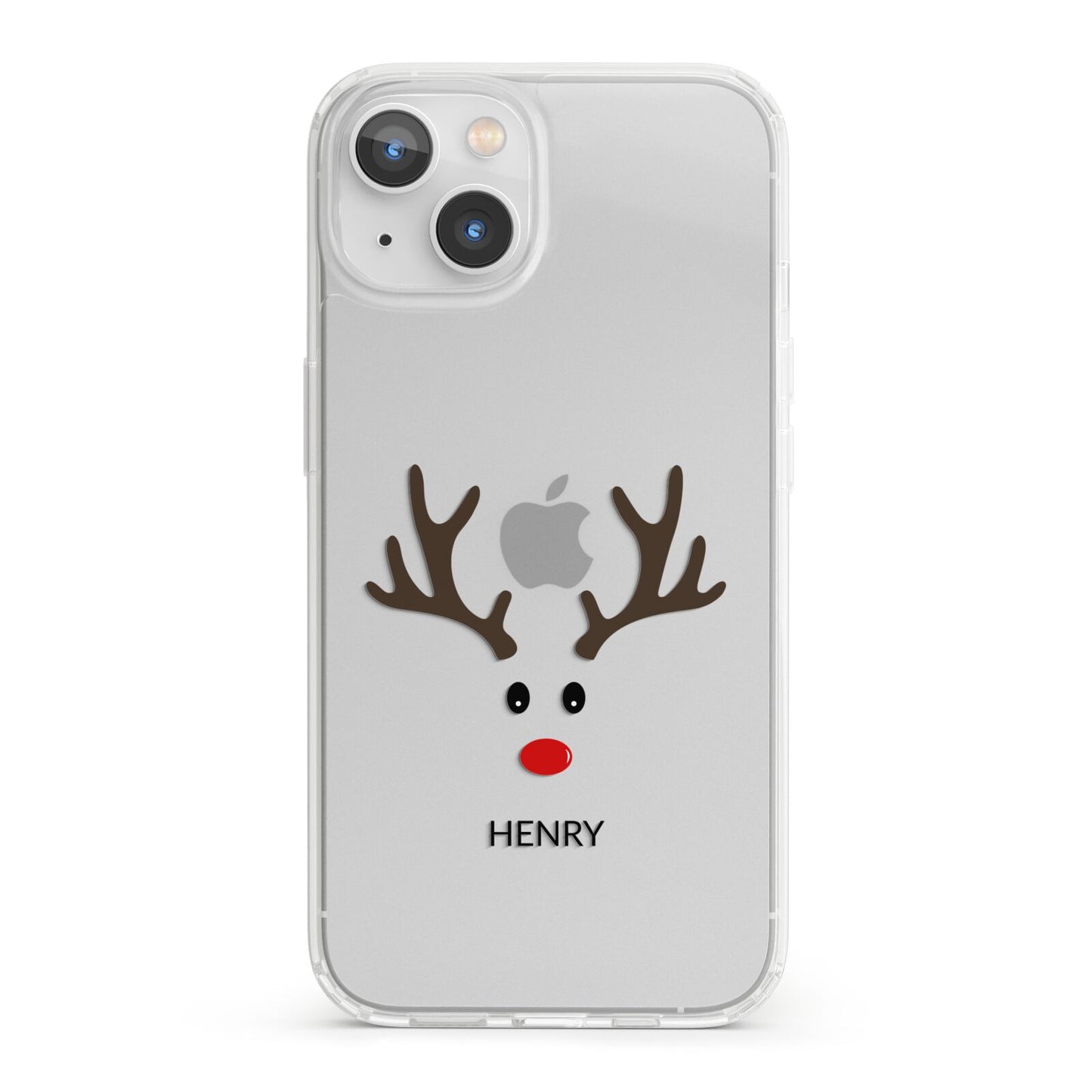 Personalised Reindeer Face iPhone 13 Clear Bumper Case