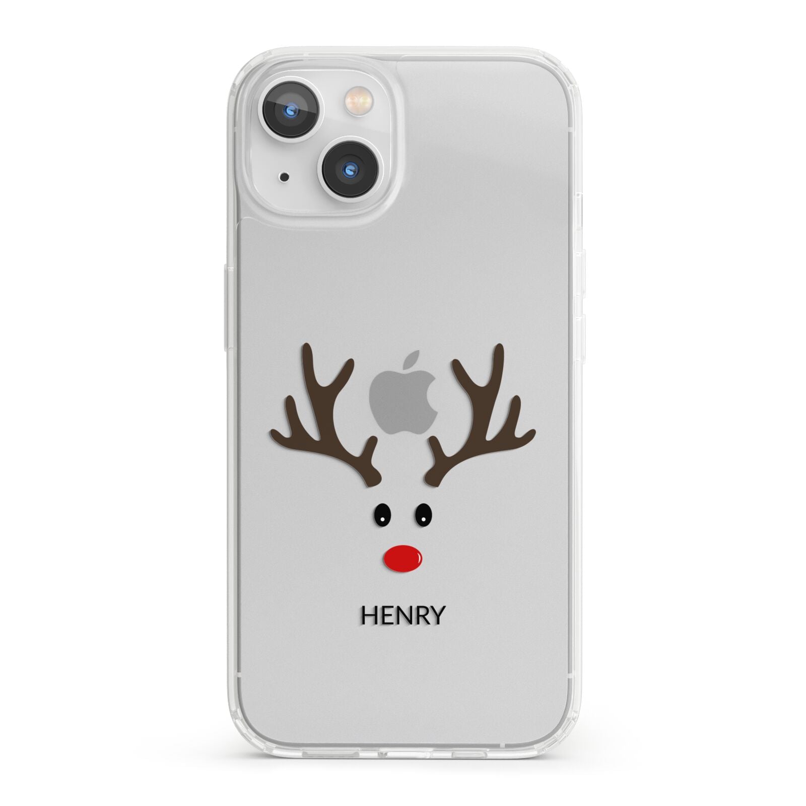 Personalised Reindeer Face iPhone 13 Clear Bumper Case