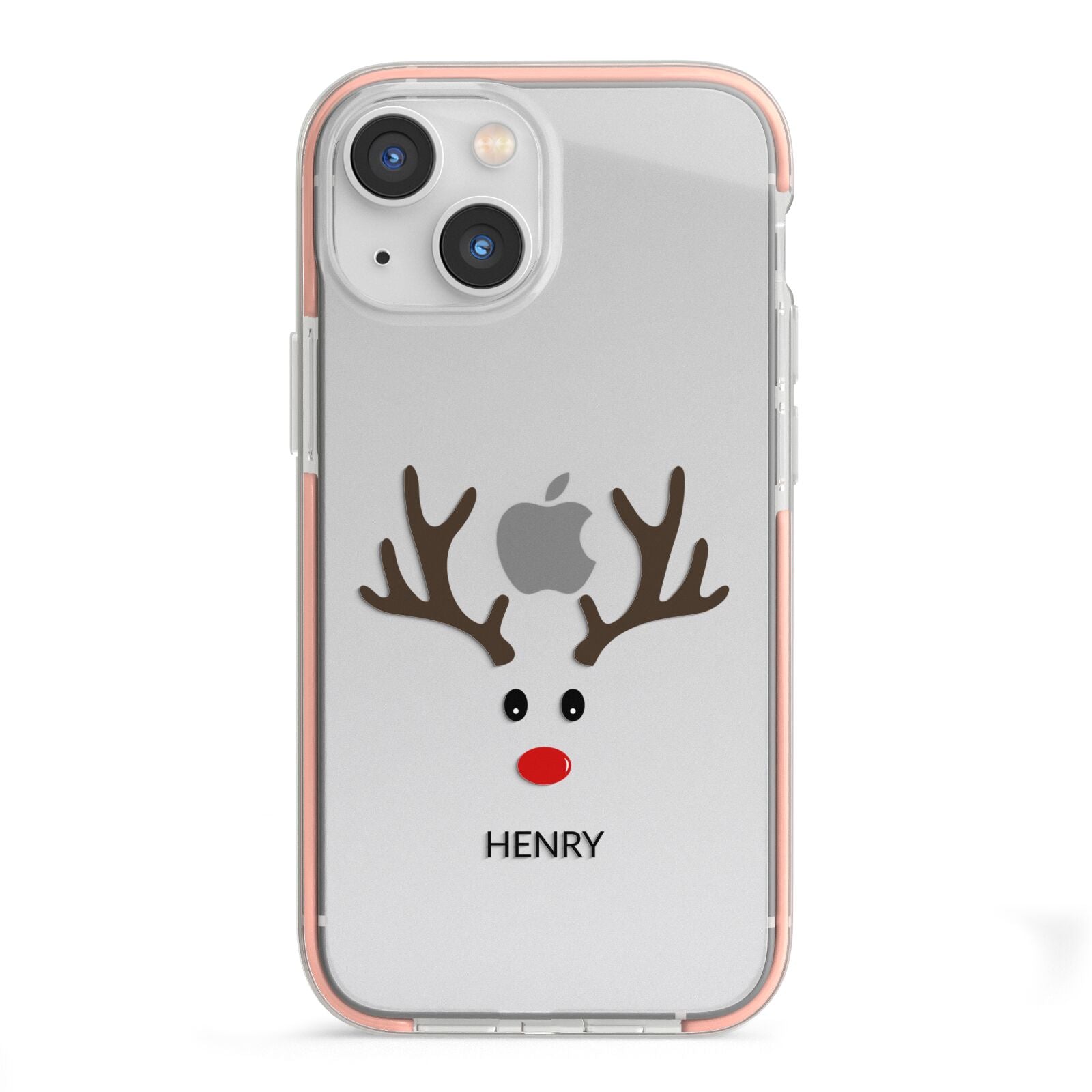 Personalised Reindeer Face iPhone 13 Mini TPU Impact Case with Pink Edges