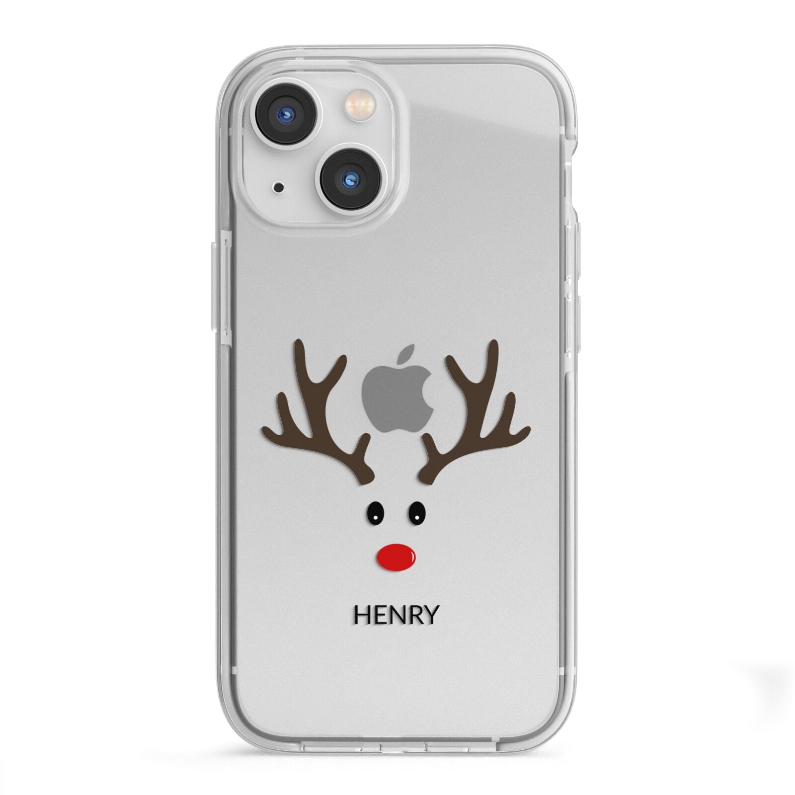 Personalised Reindeer Face iPhone 13 Mini TPU Impact Case with White Edges