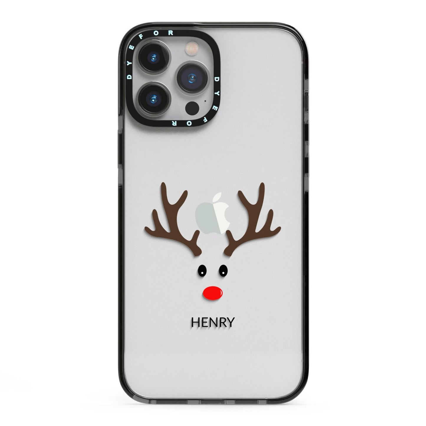 Personalised Reindeer Face iPhone 13 Pro Max Black Impact Case on Silver phone