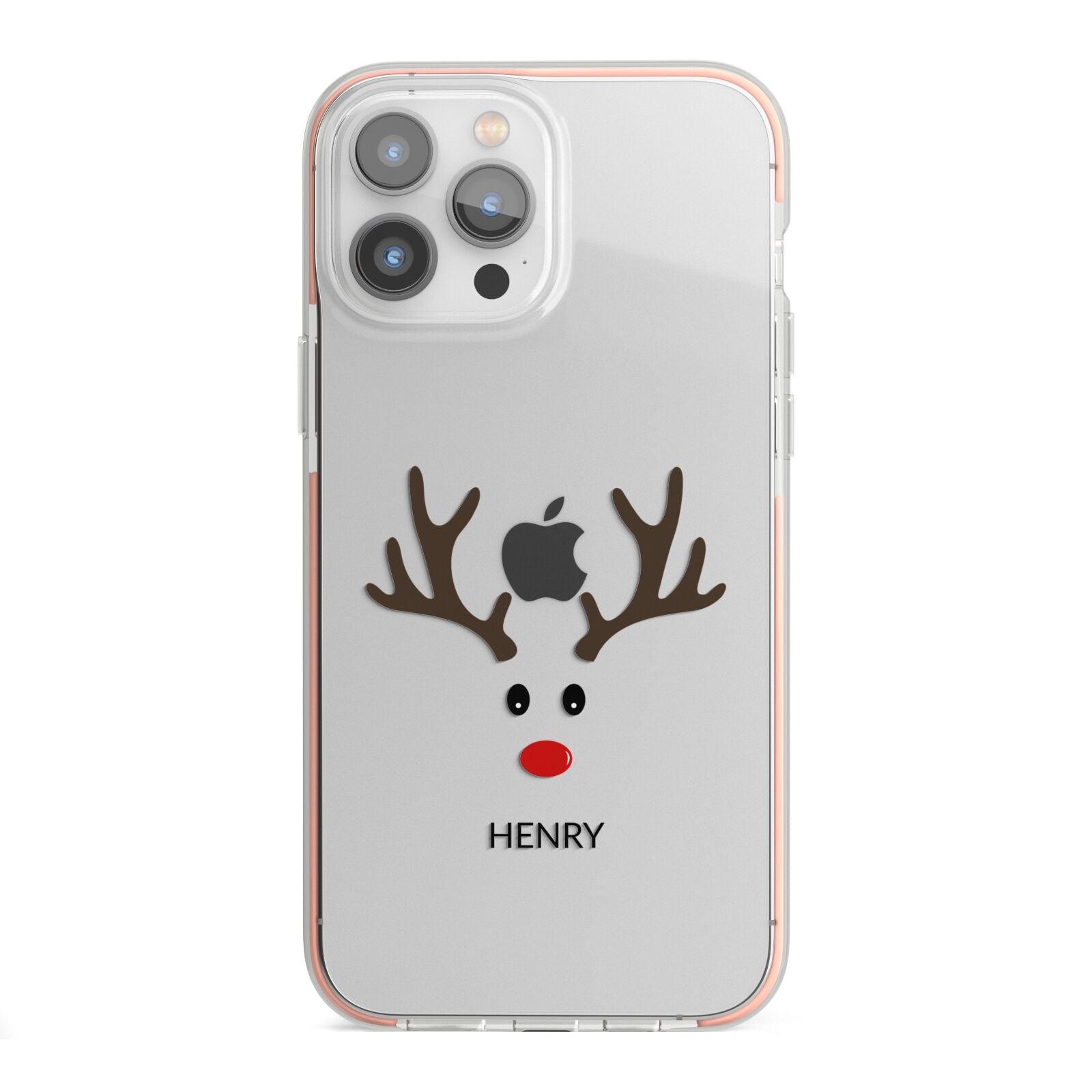 Personalised Reindeer Face iPhone 13 Pro Max TPU Impact Case with Pink Edges