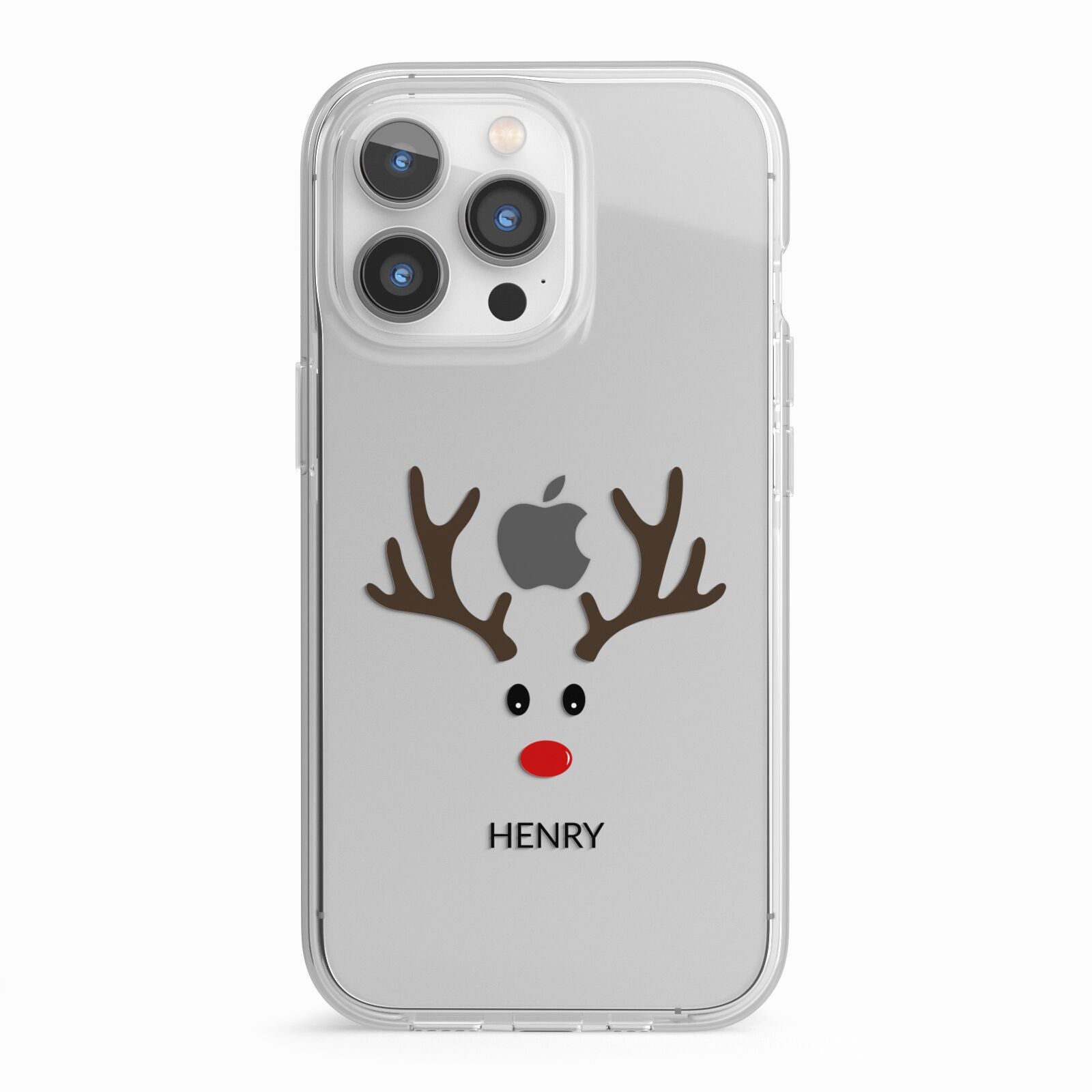 Personalised Reindeer Face iPhone 13 Pro TPU Impact Case with White Edges