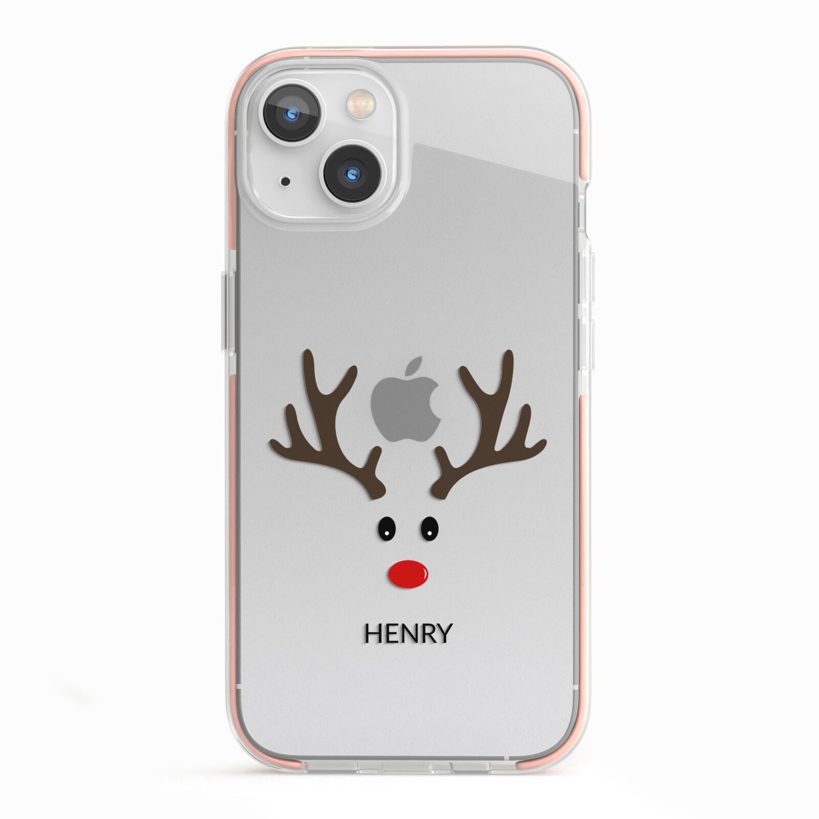 Personalised Reindeer Face iPhone 13 TPU Impact Case with Pink Edges
