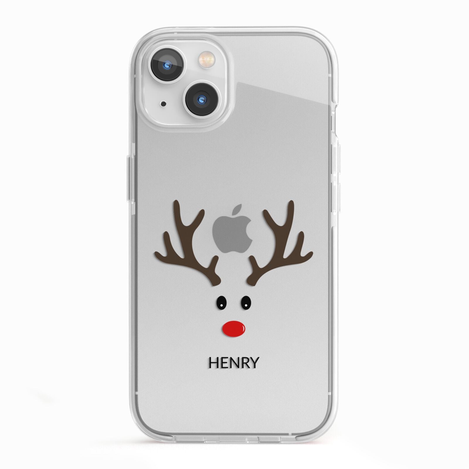 Personalised Reindeer Face iPhone 13 TPU Impact Case with White Edges