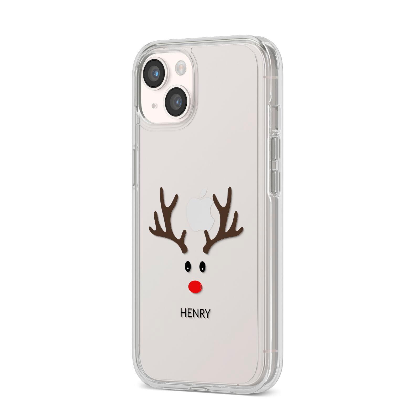 Personalised Reindeer Face iPhone 14 Clear Tough Case Starlight Angled Image