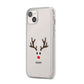 Personalised Reindeer Face iPhone 14 Plus Clear Tough Case Starlight Angled Image