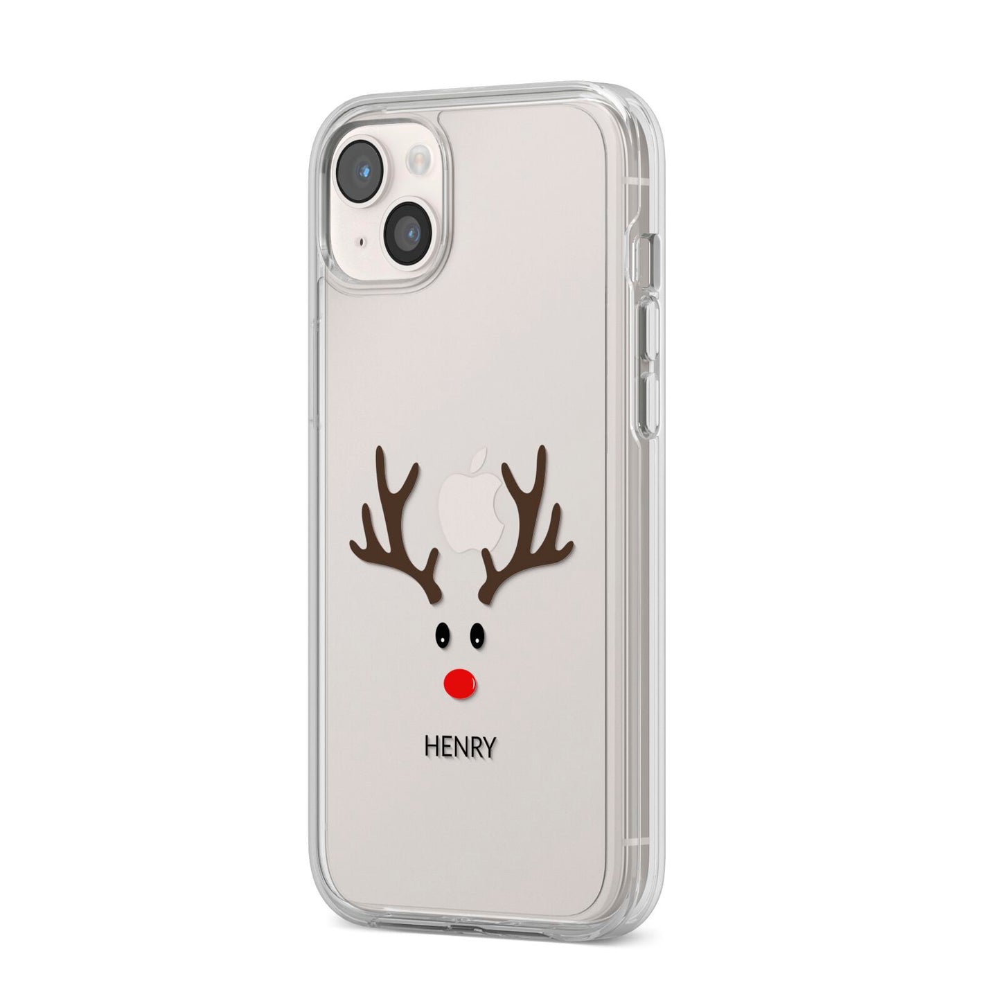 Personalised Reindeer Face iPhone 14 Plus Clear Tough Case Starlight Angled Image