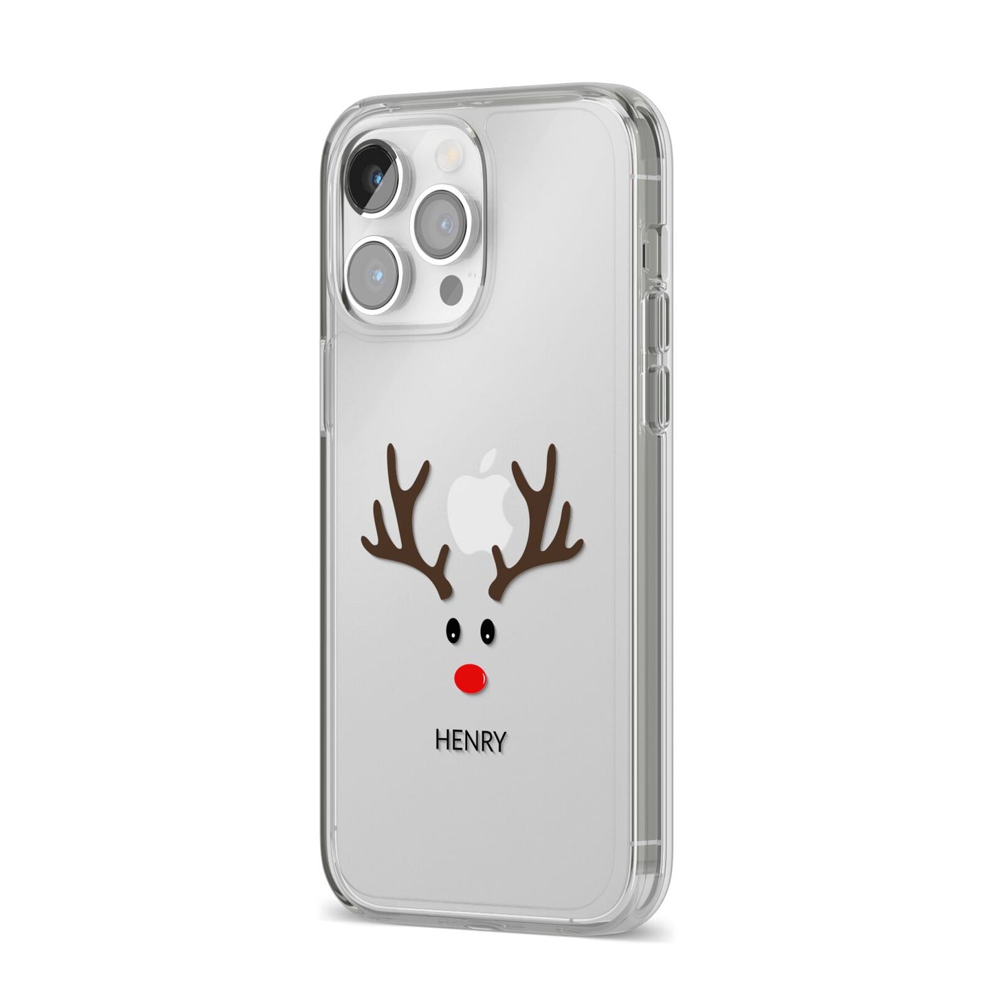 Personalised Reindeer Face iPhone 14 Pro Max Clear Tough Case Silver Angled Image