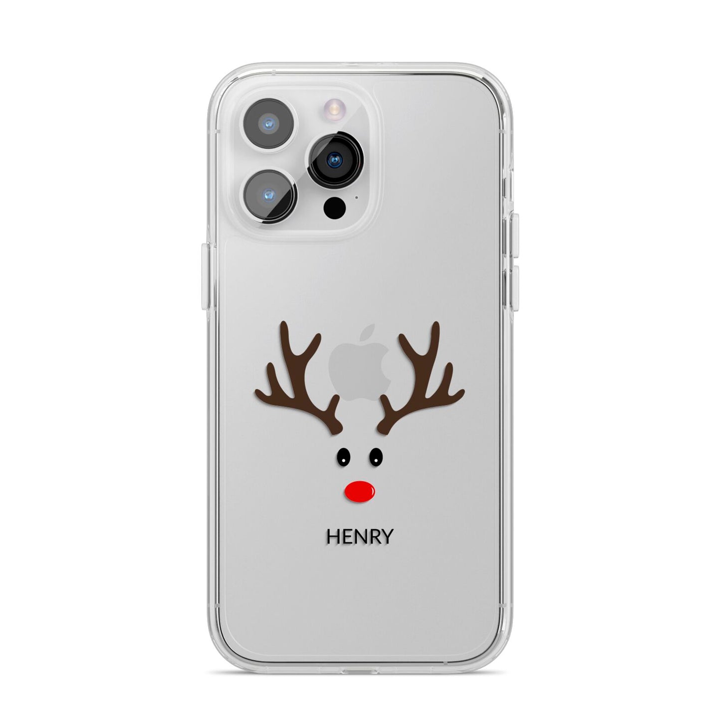 Personalised Reindeer Face iPhone 14 Pro Max Clear Tough Case Silver