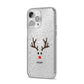 Personalised Reindeer Face iPhone 14 Pro Max Glitter Tough Case Silver Angled Image