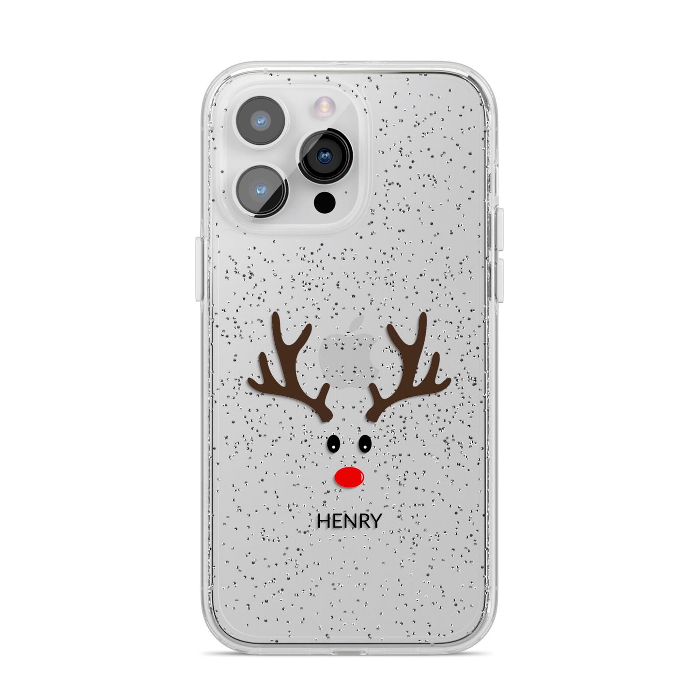 Personalised Reindeer Face iPhone 14 Pro Max Glitter Tough Case Silver
