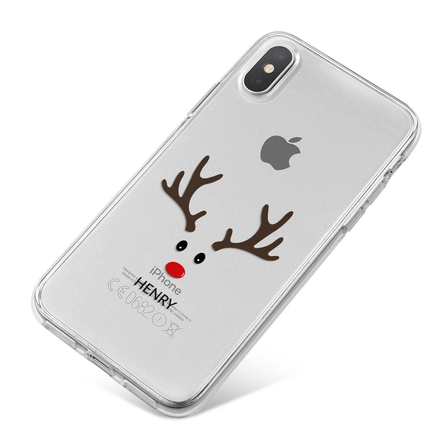 Personalised Reindeer Face iPhone X Bumper Case on Silver iPhone