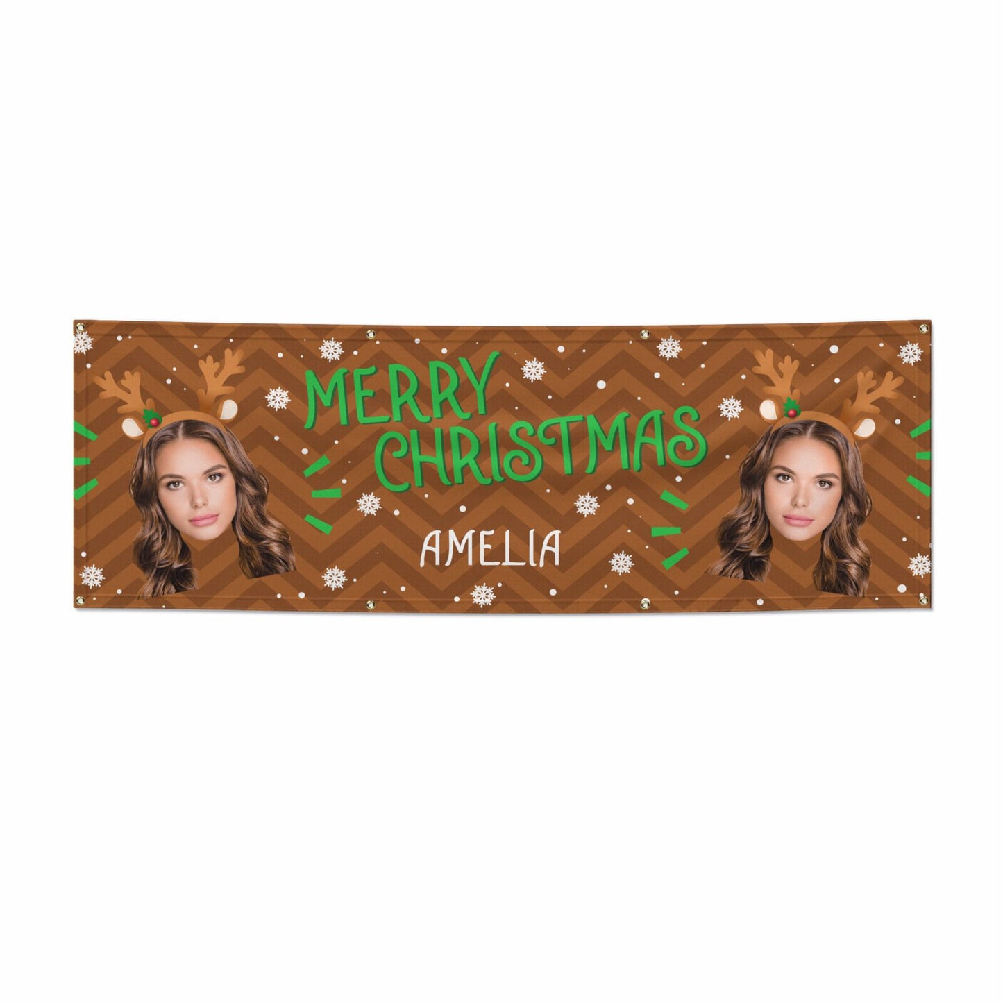 Personalised Reindeer Photo Face 6x2 Vinly Banner with Grommets