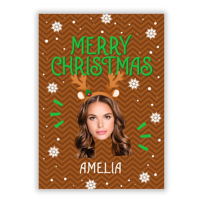 Personalised Reindeer Photo Face A5 Flat Greetings Card