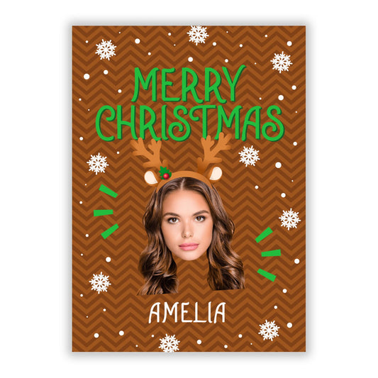 Personalised Reindeer Photo Face A5 Flat Greetings Card