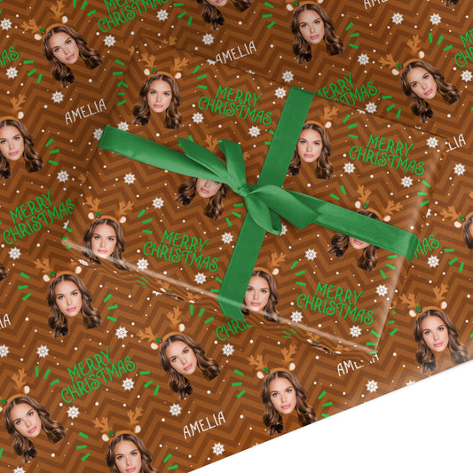 Personalised Reindeer Photo Face Custom Wrapping Paper