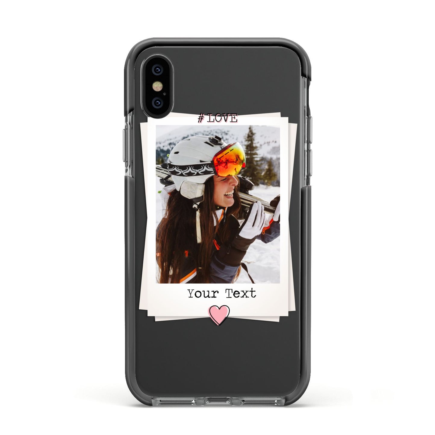 Personalised Retro Photo Apple iPhone Xs Impact Case Black Edge on Black Phone