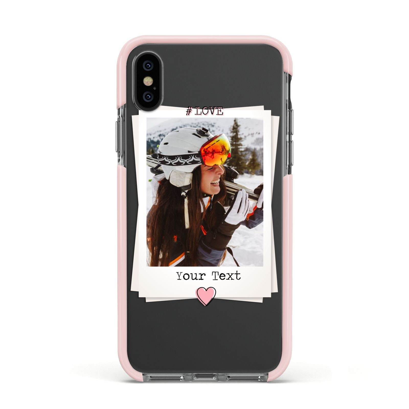 Personalised Retro Photo Apple iPhone Xs Impact Case Pink Edge on Black Phone