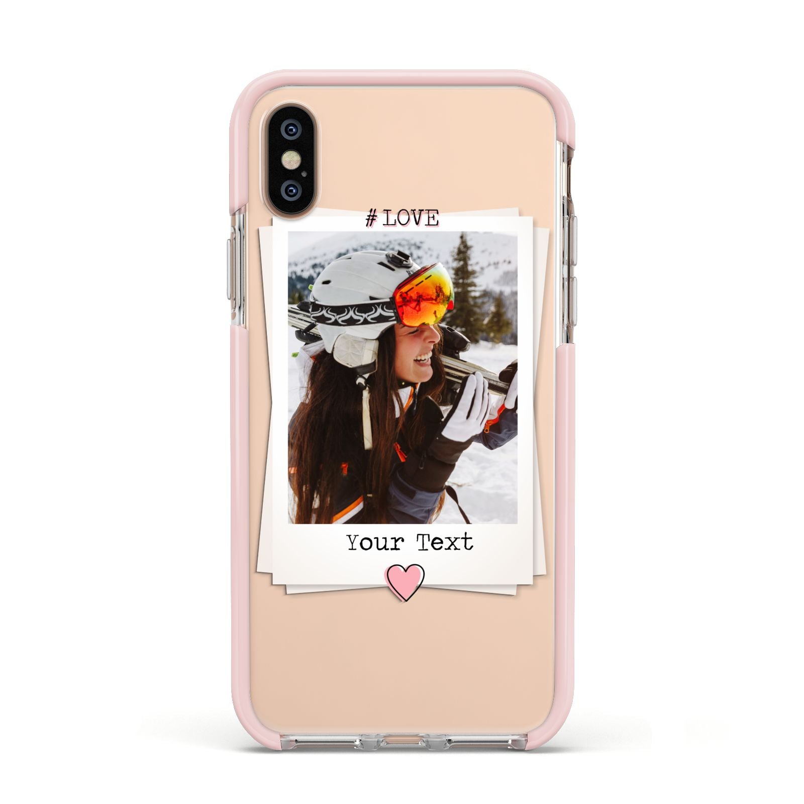 Personalised Retro Photo Apple iPhone Xs Impact Case Pink Edge on Gold Phone
