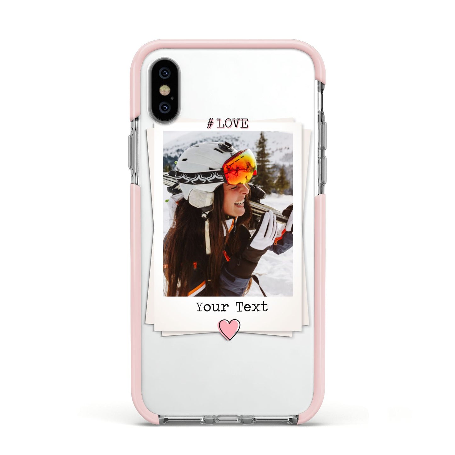 Personalised Retro Photo Apple iPhone Xs Impact Case Pink Edge on Silver Phone